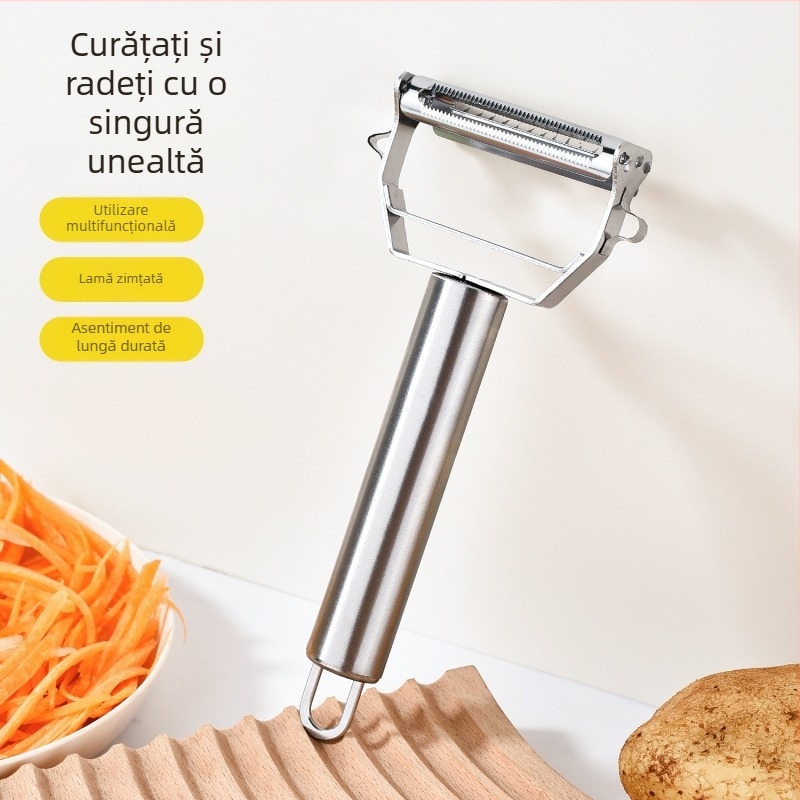 Descojitor multifuncțional din oțel inoxidabil pentru fructe și legume, două fețe pentru decojit și răzuire, cuțit de decojit, răzuitor