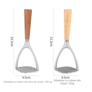 Zdrobitor de cartofi din aliaj de aluminiu, cu mâner din lemn de stejar