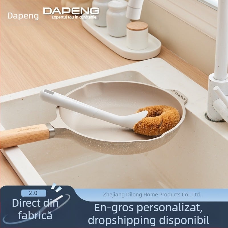 Perie pentru vase cu mâner lung, peri naturali moi, cap din fibre de sisal și palmier de cocos, mâner din lemn