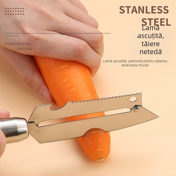 Curățător din oțel inoxidabil pentru mere și cartofi, 3 în 1, cu posibilitatea personalizării cu logo