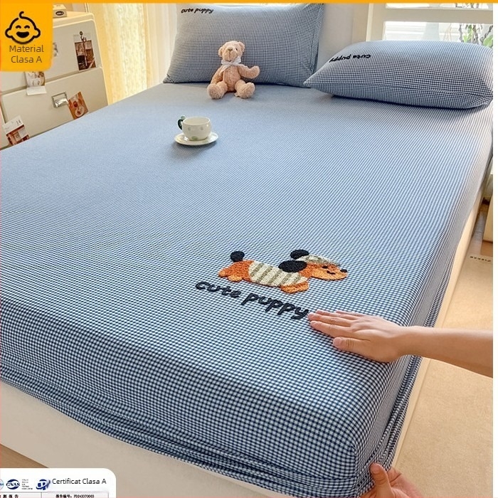 Cearșaf de pat din bumbac lavat, cu elastic, pentru pat de 1,5 m (5 ft), culoare solidă, protecție pentru saltea.
