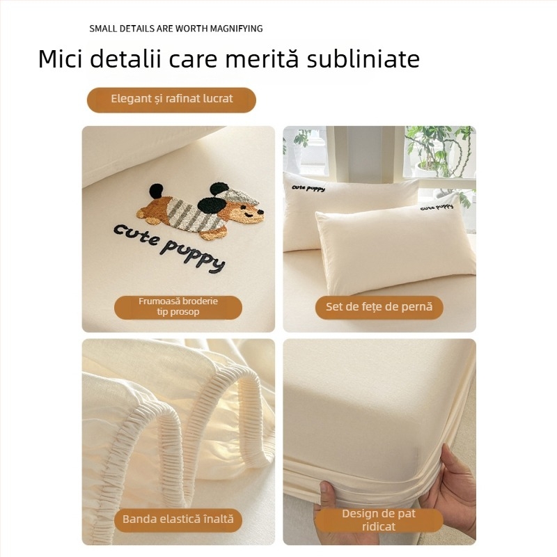 Cearșaf de pat din bumbac lavat, cu elastic, pentru pat de 1,5 m (5 ft), culoare solidă, protecție pentru saltea.