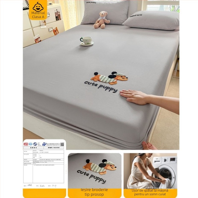 Cearșaf de pat din bumbac lavat, cu elastic, pentru pat de 1,5 m (5 ft), culoare solidă, protecție pentru saltea.