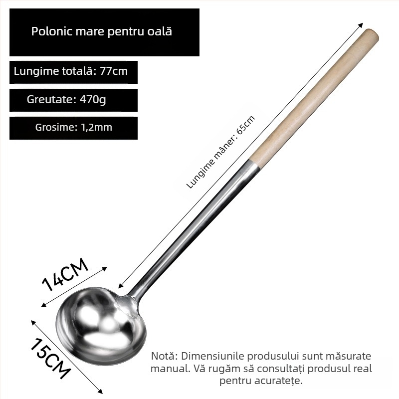 Lopată din oțel inoxidabil cu cap drept, gros pentru cantine și bucătării școlare; lopată mare de bucătărie, lungă, cu cap rotund