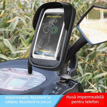 Husă impermeabilă pentru telefon pentru bicicletă, potrivită pentru MTB, motocicletă și bicicletă electrică, cu oglindă retrovizoare, capacitate de 1 L