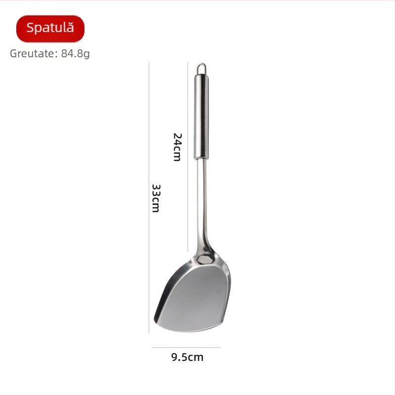 Set tacâmuri de bucătărie din oțel inoxidabil: lingură și spatulă pentru gătit, utilizare casnică