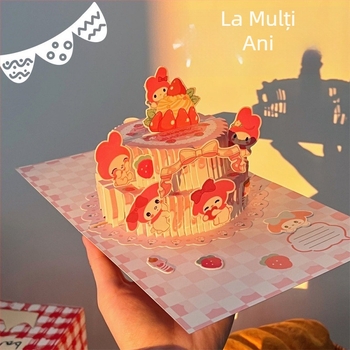 Kit DIY de felicitări cu ilustrație animată, pliabil, fără tăiere, cu plicuri, 3D tort de ziua de naștere