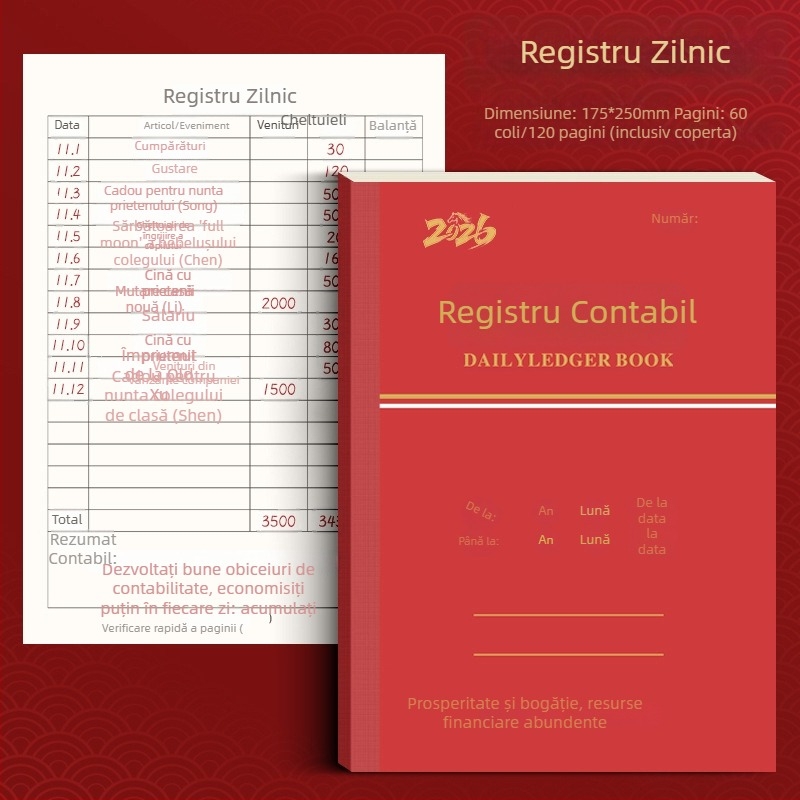 2026 Carte universală de contabilitate pentru familie și afaceri, Jurnal detaliat, Contabilitate ușoară pentru începători, Carte de conturi pentru afaceri