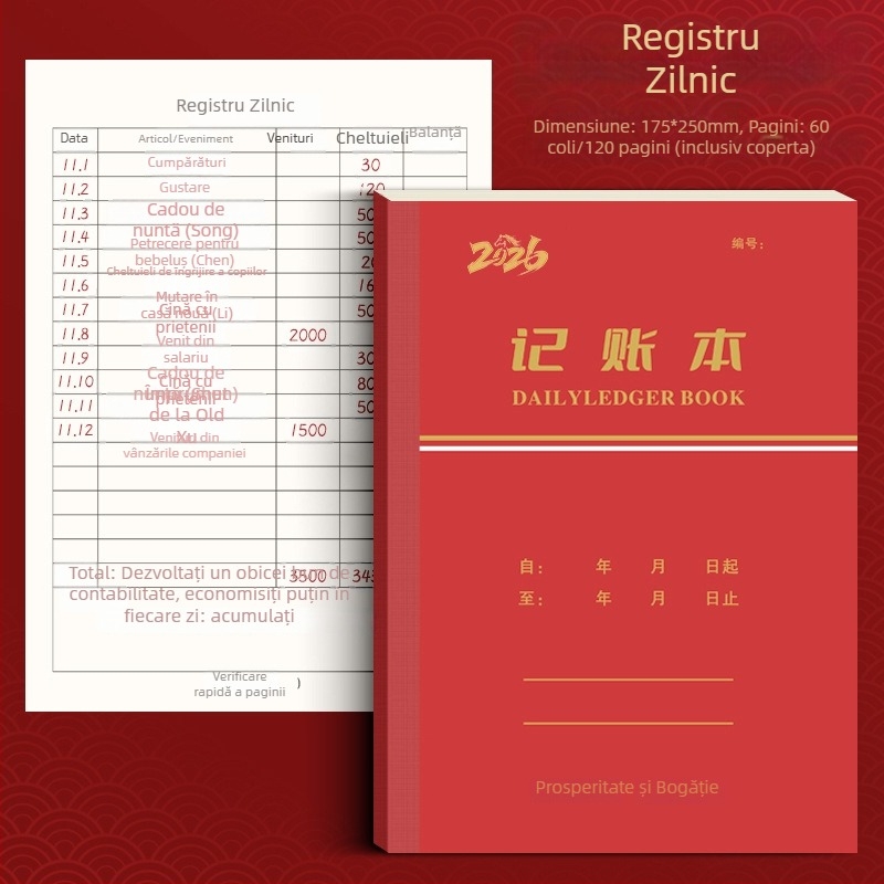 2026 Carte universală de contabilitate pentru familie și afaceri, Jurnal detaliat, Contabilitate ușoară pentru începători, Carte de conturi pentru afaceri