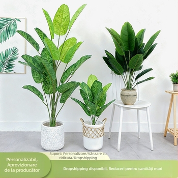 Plantă artificială tropicală: bananierul călătorului și pasărea paradisului – bonsai de interior mare, cu 24 ramuri