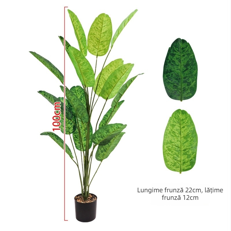 Plantă artificială tropicală: bananierul călătorului și pasărea paradisului – bonsai de interior mare, cu 24 ramuri