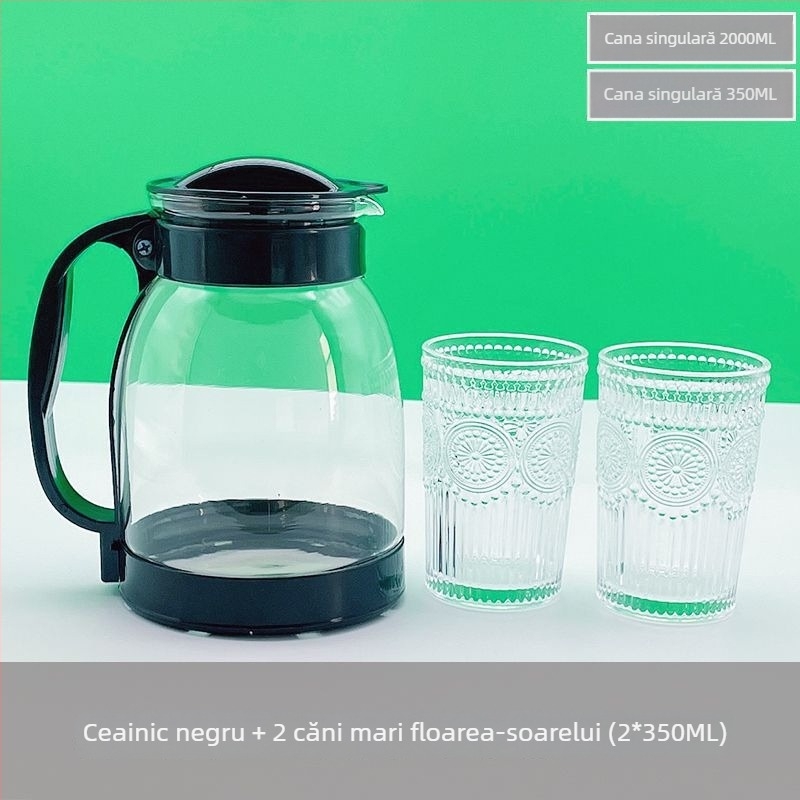 Set cană de apă rece din sticlă, cu capacitate mare, ceainic din sticlă, rezistent la temperaturi înalte, recipient pentru suc, uz casnic