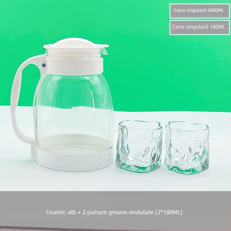 Set cană de apă rece din sticlă, cu capacitate mare, ceainic din sticlă, rezistent la temperaturi înalte, recipient pentru suc, uz casnic