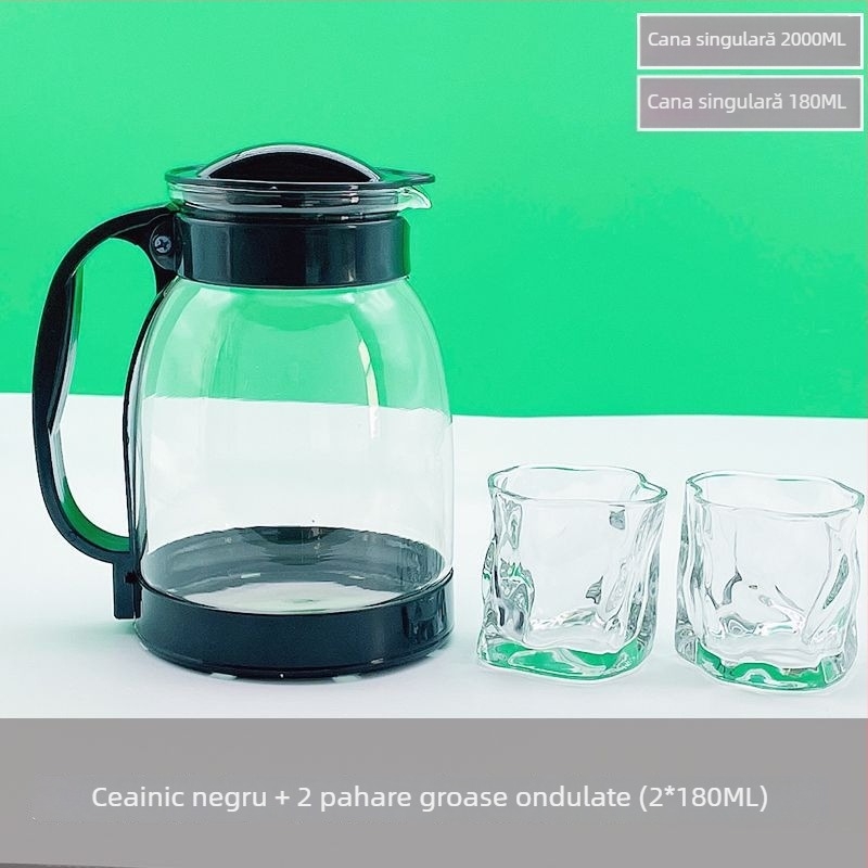 Set cană de apă rece din sticlă, cu capacitate mare, ceainic din sticlă, rezistent la temperaturi înalte, recipient pentru suc, uz casnic