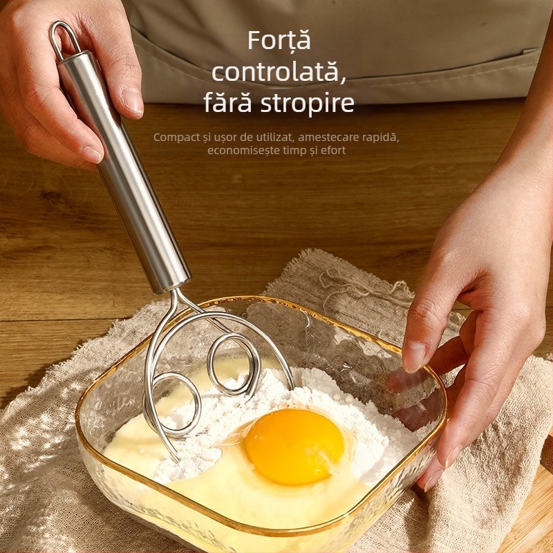 Bețișor de aluat din oțel inoxidabil cu spirală dublă și batator manual pentru cremă, mixer de mână