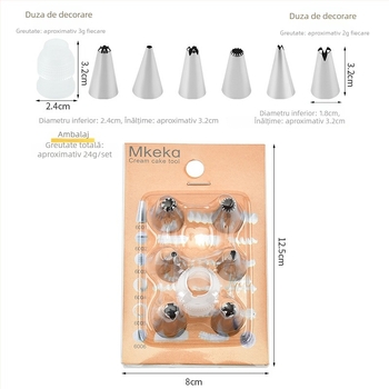 Set de duze pentru decorare cu 6 capete și 1 duză rotativă, pentru fursecuri, prăjituri și hrana pentru bebeluși