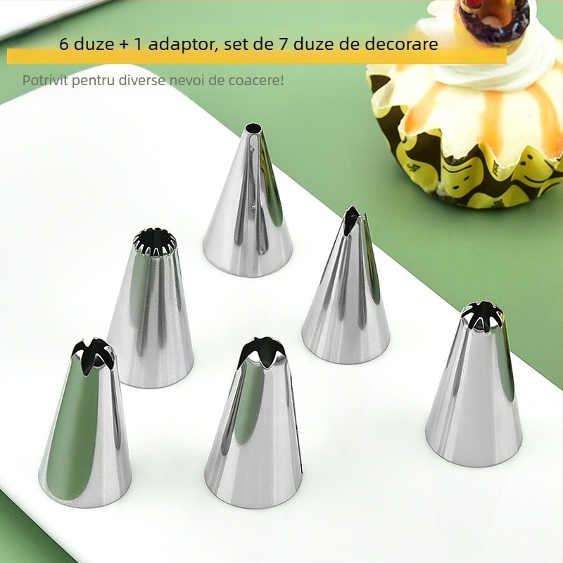 Set de duze pentru decorare cu 6 capete și 1 duză rotativă, pentru fursecuri, prăjituri și hrana pentru bebeluși