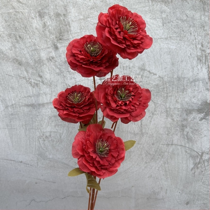 Aranjament floral artificial cu cinci capete de bujor multi-strat și lotus hibiscus, pentru decorul sălii de nuntă
