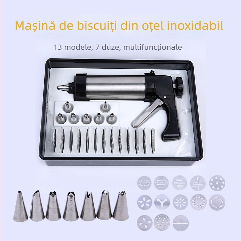 Set decorare prăjituri cu pistol pentru cremă, ABS, cu duze de decorare, în cutie cadou.