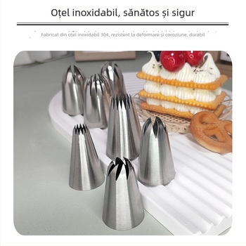Set vârfuri de decor din oțel inoxidabil 304 pentru torturi și fursecuri, pungă de decor, unealtă DIY pentru cofetărie, mare, cu șase găuri