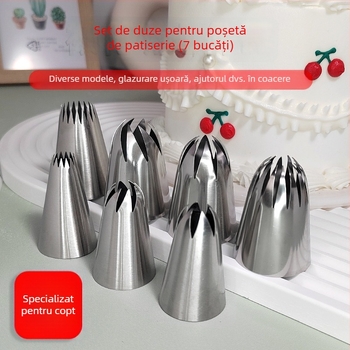 Set vârfuri de decor din oțel inoxidabil 304 pentru torturi și fursecuri, pungă de decor, unealtă DIY pentru cofetărie, mare, cu șase găuri