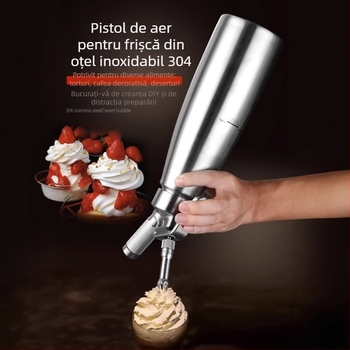 Pistol de cremă din oțel inoxidabil 304, luciu înalt, spumator universal de cremă pentru decorarea cafelei, cu capac de zăpadă
