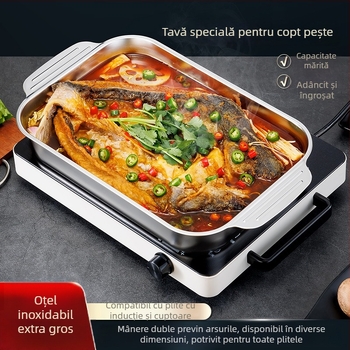 Tavă/grill pentru pește din oțel inoxidabil, dreptunghiulară, pentru plite cu inducție - multifuncțională, ușor de curățat, fără strat de acoperire
