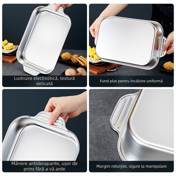 Tavă/grill pentru pește din oțel inoxidabil, dreptunghiulară, pentru plite cu inducție - multifuncțională, ușor de curățat, fără strat de acoperire