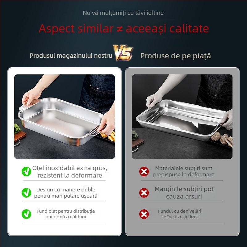 Tavă/grill pentru pește din oțel inoxidabil, dreptunghiulară, pentru plite cu inducție - multifuncțională, ușor de curățat, fără strat de acoperire