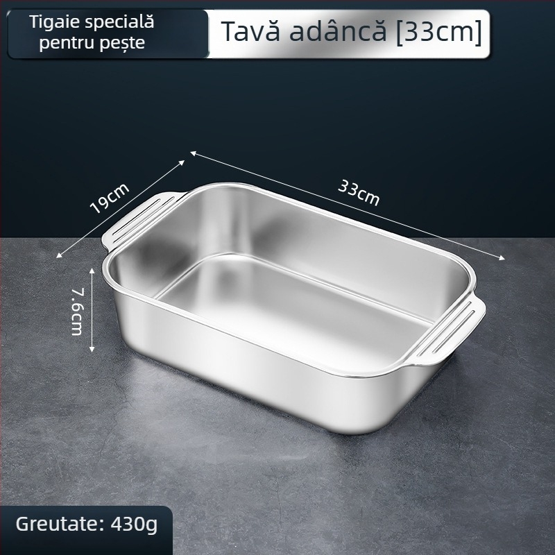 Tavă/grill pentru pește din oțel inoxidabil, dreptunghiulară, pentru plite cu inducție - multifuncțională, ușor de curățat, fără strat de acoperire
