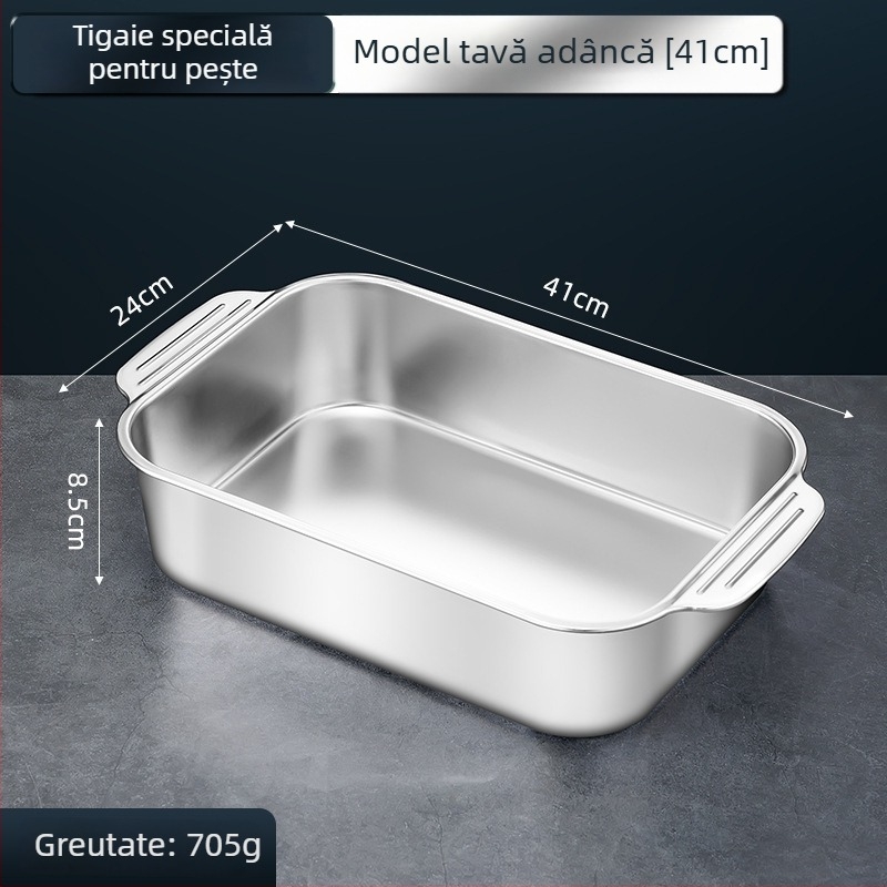 Tavă/grill pentru pește din oțel inoxidabil, dreptunghiulară, pentru plite cu inducție - multifuncțională, ușor de curățat, fără strat de acoperire