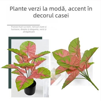 Plantă artificială de inspirație nordică, cu frunze colorate de taro, într-un ghiveci de podea, decor interior pentru living și vitrină, înălțime 30-100 cm
