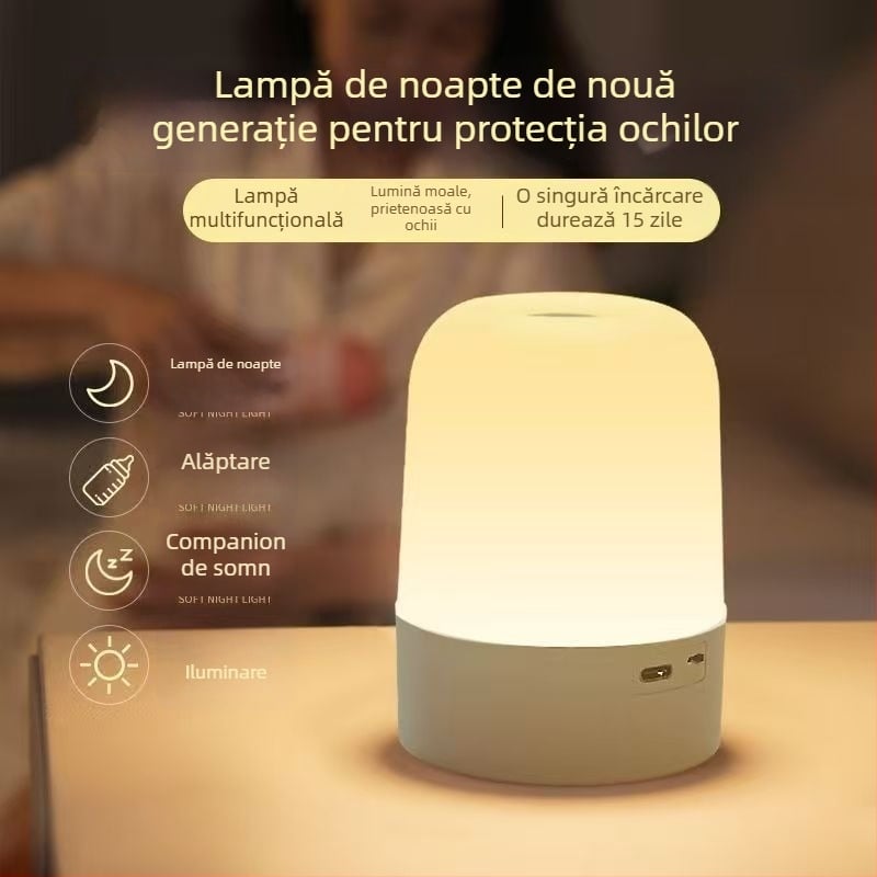 Lampa LED reîncărcabilă pentru noapte, lampă ambientală de noptieră, control tactil, protecție a ochilor, potrivită pentru hrănirea bebelușului și somn în noapte