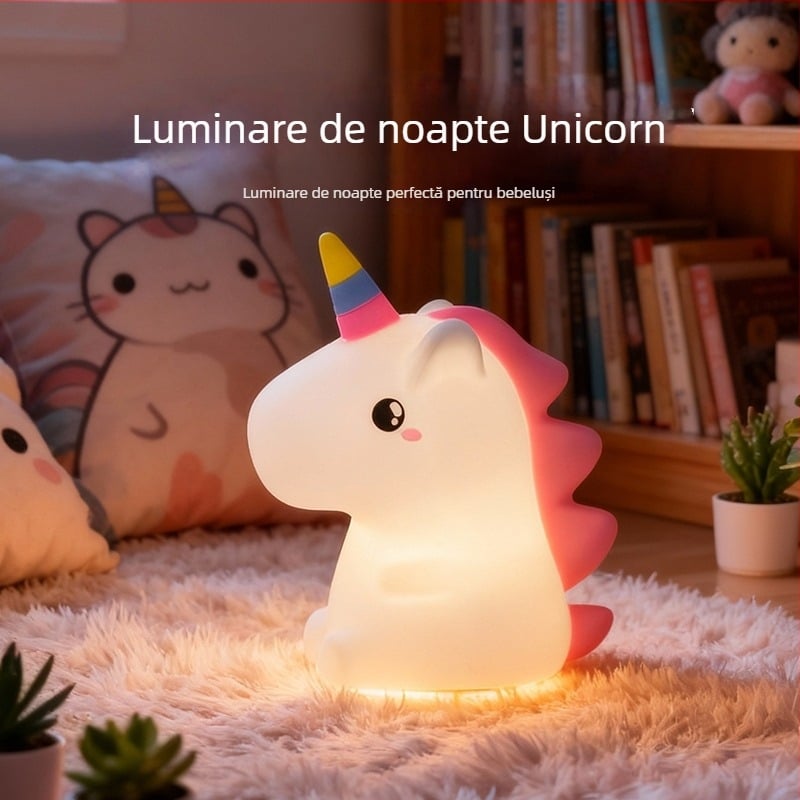Lampă de noapte din silicon, unicorn, reîncărcabilă, control prin atingere, lumină caldă pentru dormitor