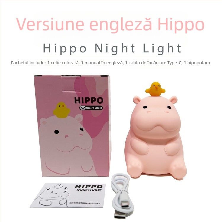 Lampă de noapte din silicon, în formă de hipopotam, lampă de noptieră cu atingere, iluminare ambientală pentru dormitor, alimentare USB, cadou creativ
