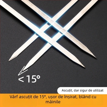 Frigărui din oțel inoxidabil cu mâner din lemn pentru grătar, frigărui plate din oțel, unelte și accesorii pentru grătar