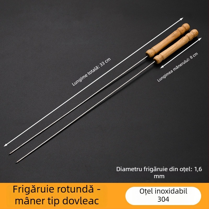 Frigărui din oțel inoxidabil cu mâner din lemn pentru grătar, frigărui plate din oțel, unelte și accesorii pentru grătar
