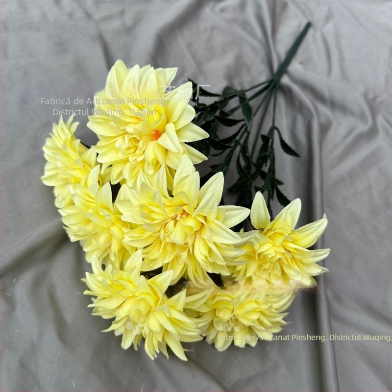 Buchet artificial cu 7 capete dalie și crizanteme pentru decor acasă, nunți și recuzită foto