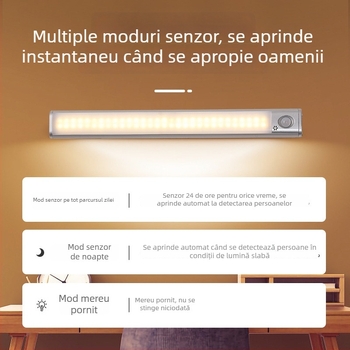 Lampa de dulap cu trei culori, senzor de mișcare, încărcare USB, fără cabluri, lampă pentru dulap de vin