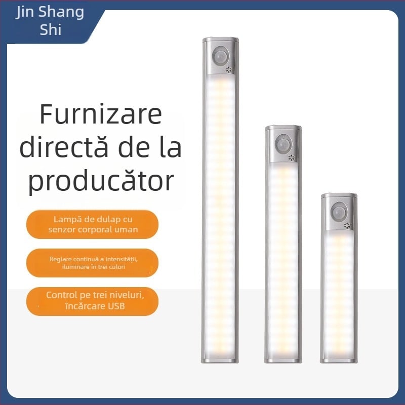 Lampa de dulap cu trei culori, senzor de mișcare, încărcare USB, fără cabluri, lampă pentru dulap de vin