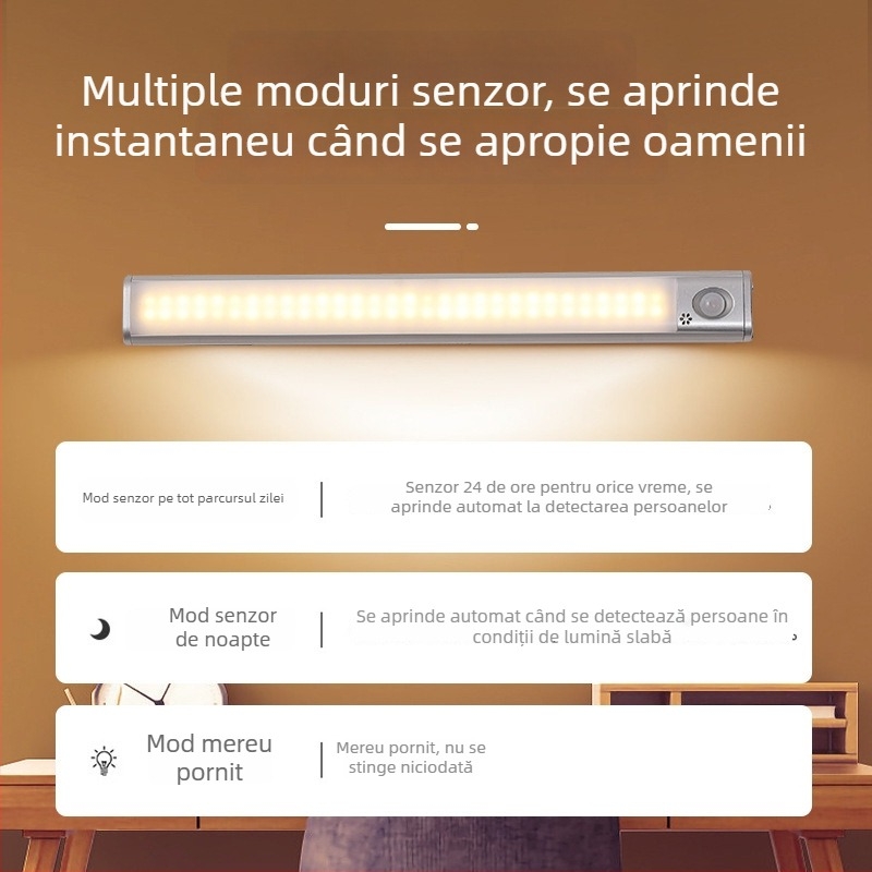 Lampa de dulap cu trei culori, senzor de mișcare, încărcare USB, fără cabluri, lampă pentru dulap de vin