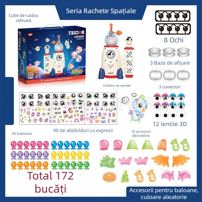 Inflator Bobo Ball – Jucărie DIY lipicioasă cu rachetă pentru copii, 8 inch