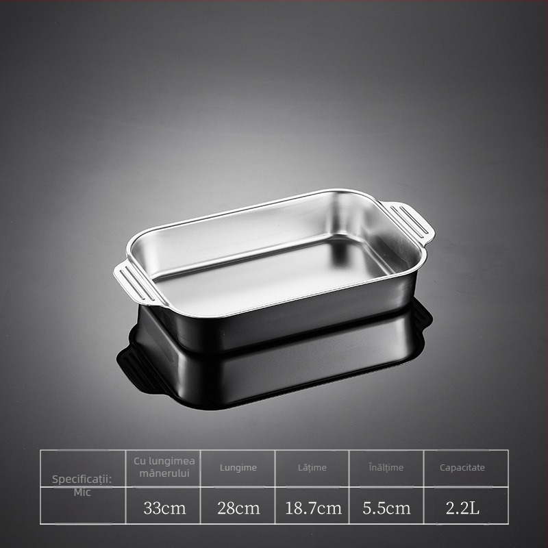 Tigaie de grătar pătrată din oțel inoxidabil pentru pește, groasă, pentru uz casnic și comercial, tavă profundă pentru grătar carne, compatibilă cu plita cu inducție