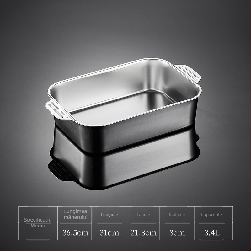 Tigaie de grătar pătrată din oțel inoxidabil pentru pește, groasă, pentru uz casnic și comercial, tavă profundă pentru grătar carne, compatibilă cu plita cu inducție
