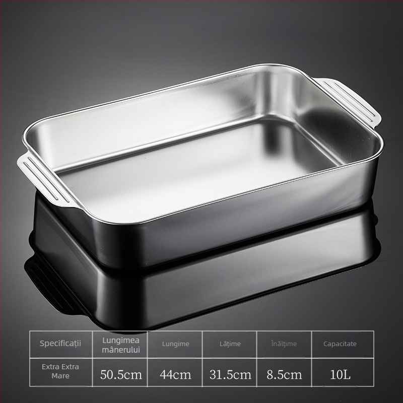 Tigaie de grătar pătrată din oțel inoxidabil pentru pește, groasă, pentru uz casnic și comercial, tavă profundă pentru grătar carne, compatibilă cu plita cu inducție