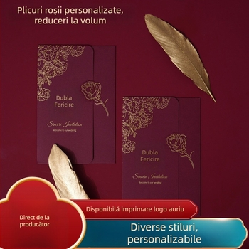 Invitații de nuntă bordo, model QJ-2, hârtie de înaltă calitate, personalizabile, 2026, Qingyang