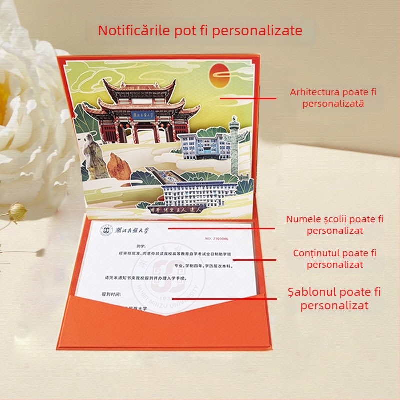 Invitație de admitere 3D, personalizabilă, pentru începători universitari, cu fotografie