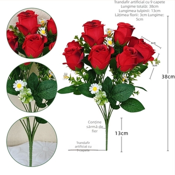 Buchet din flori de satin cu margaretă și trandafiri pentru decorul casei, ideal ca ornament pentru comodă TV sau hol