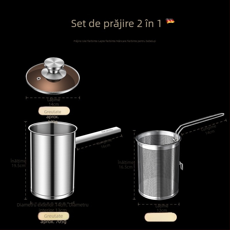 Fritură mică cu filtru, economisire de ulei, pentru uz casnic, tempura japoneză, oțel inoxidabil 304, oală adâncă pentru prăjit