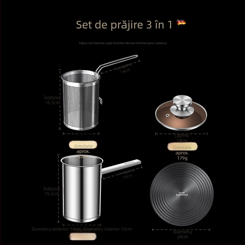 Fritură mică cu filtru, economisire de ulei, pentru uz casnic, tempura japoneză, oțel inoxidabil 304, oală adâncă pentru prăjit